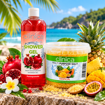 Clinica Bath Salt Tropical & Pomegranate Shower Gel Combo