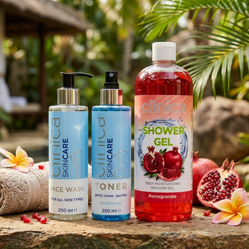 Clinica Face Wash 250ml, Toner 250ml & Pomegranate Shower Gel Combo