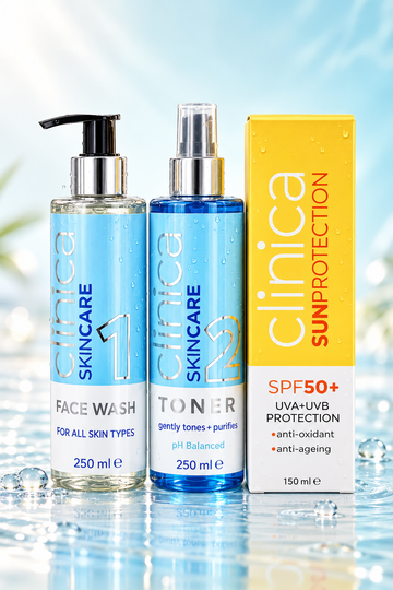 Clinica Complete Skincare Combo | Face Wash + Toner + SPF 50+ Sunscreen