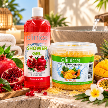 Clinica Bath Salt Tropical & Pomegranate Shower Gel Combo