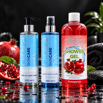 Clinica Face Wash 250ml, Toner 250ml & Pomegranate Shower Gel Combo